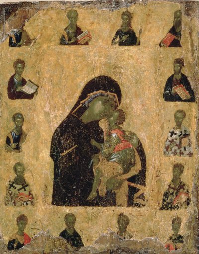 Vergine della tenerezza con i santi, 1350-1400 da Byzantine